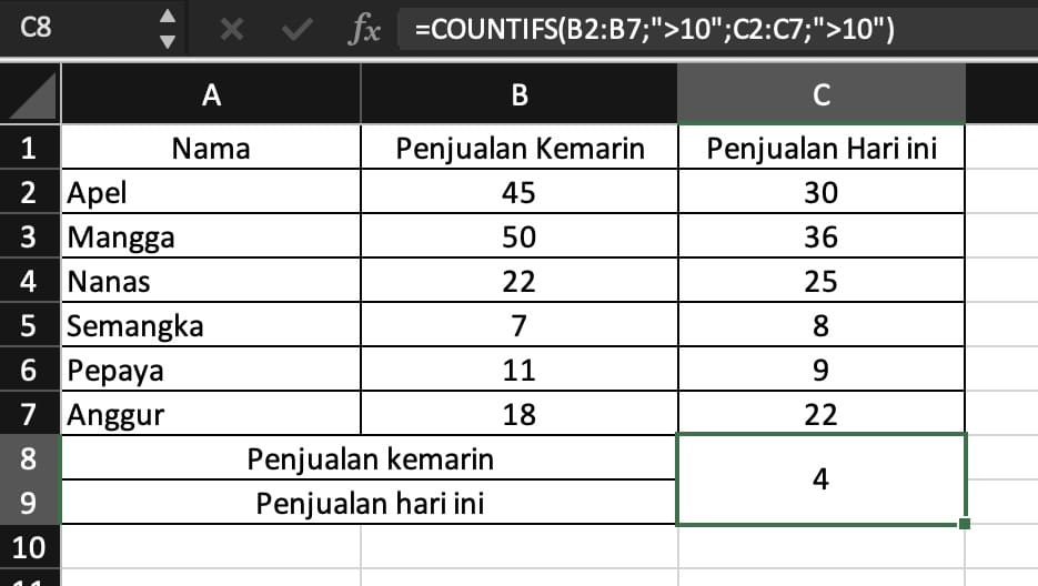 Rumus COUNTIFS Excel